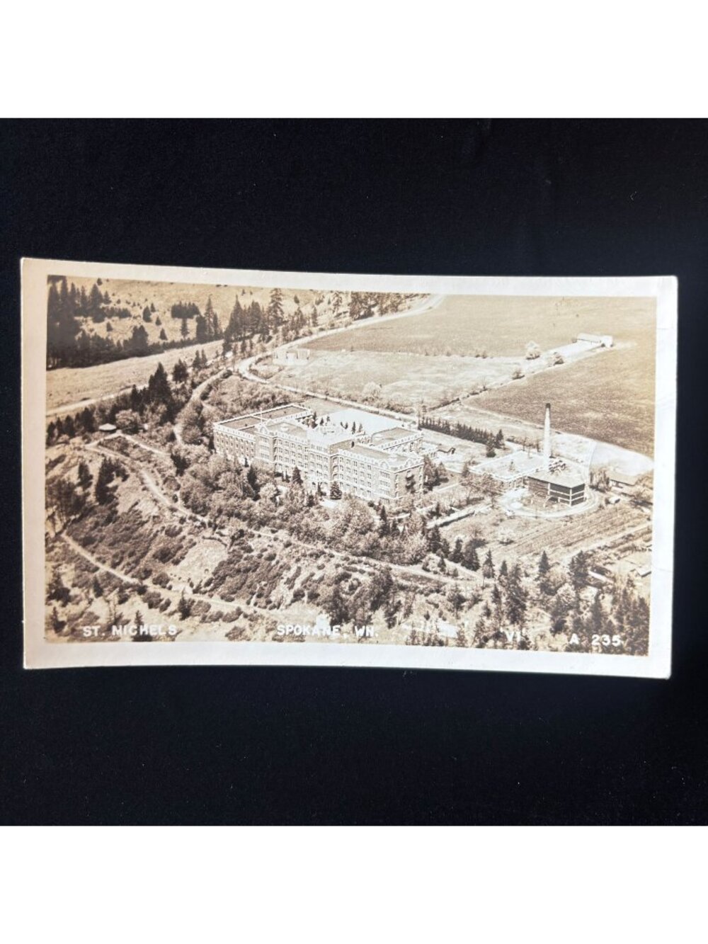 Vintage Postcard RPPC Aerial View St Michels Mission Christian Jesuit Spokane WA